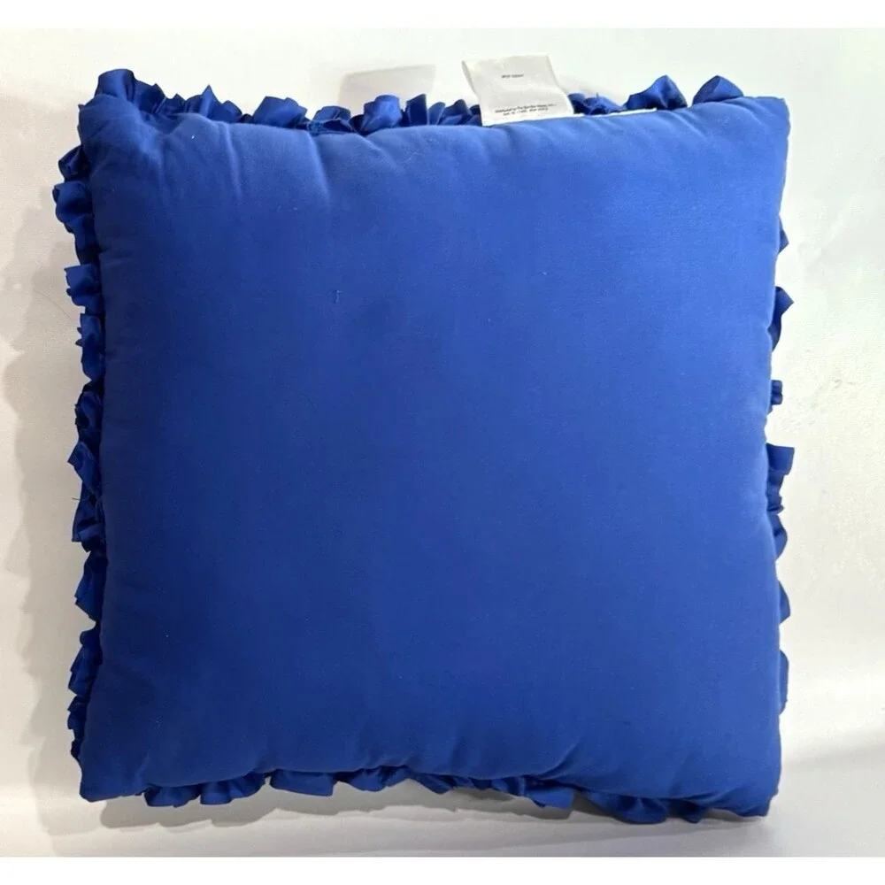 LivingQuarters Blue Textured Throw Pillow Decorative Ruffle Accent Cushion Loft